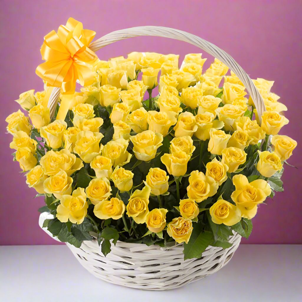 100 Yellow Roses in a Basket 100 Yellow Roses in a Basket
