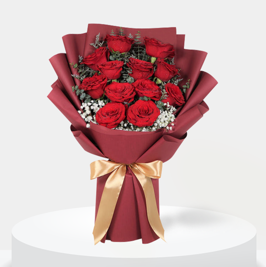 Passionate One Dozen Red Roses Bouquet