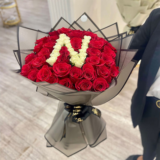 Personalized Letter Red Roses Bouquet