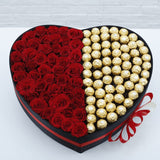 Red Roses and Ferrero Rocher Chocolates in Heart Shaped Box Red Roses and Ferrero Rocher Chocolates in Heart Shaped Box