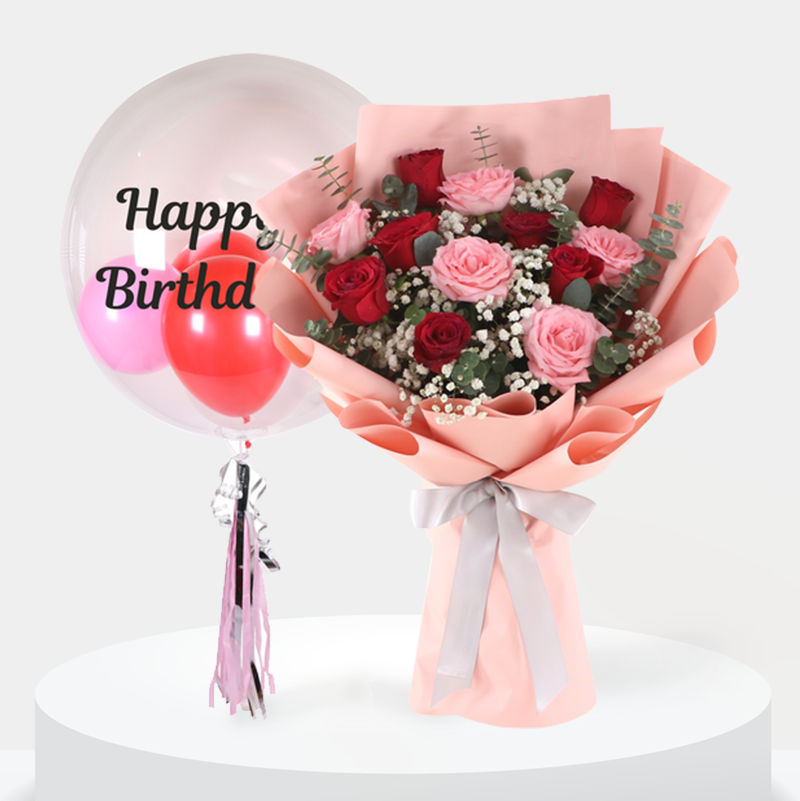 Roses and Birthday Balloon Bouquet Roses and Birthday Balloon Bouquet