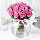 25 Pink Roses in Fish Bowl Vase 25 Pink Roses in Fish Bowl Vase