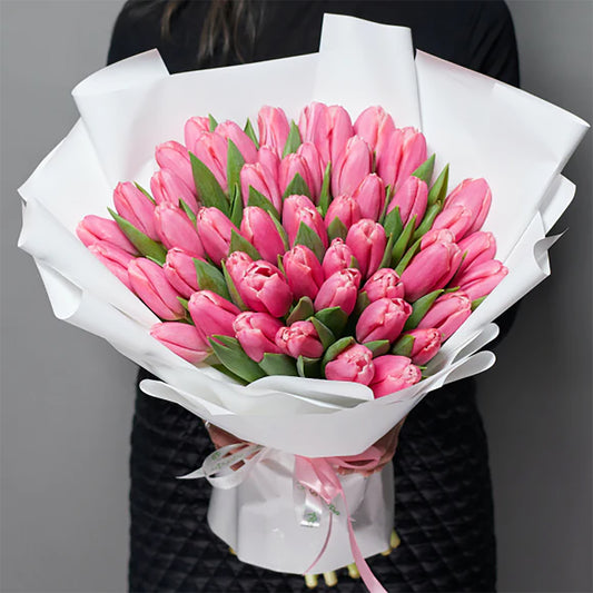 50 Pink Tulips Bouquet