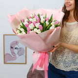50 Pink and White Tulips Bouquet 50 Pink and White Tulips Bouquet