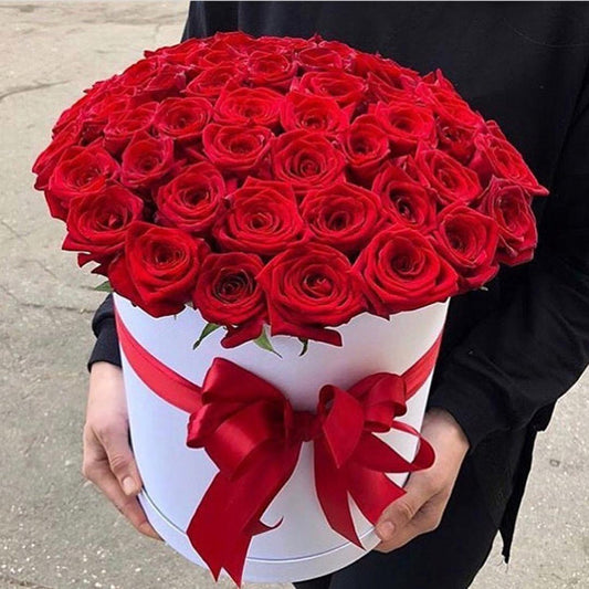 50 Red Roses in White Box