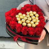 A Heart of Roses and Ferrero Rocher Chocolates A Heart of Roses and Ferrero Rocher Chocolates