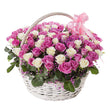 100 Purple and White Roses in a Basket