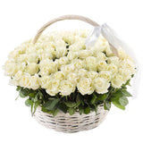 100 White Roses in a Basket