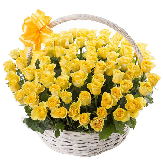 100 Yellow Roses in a Basket