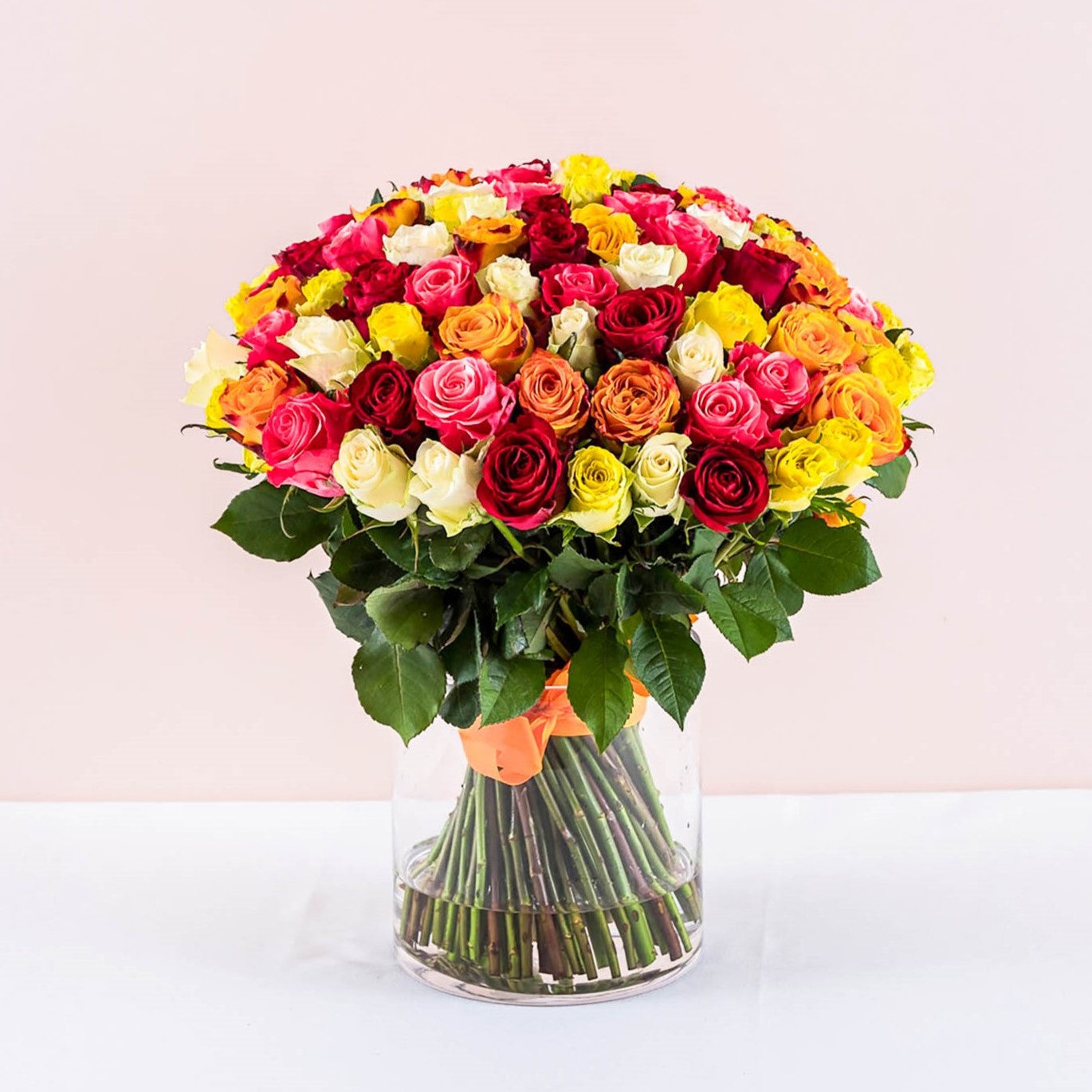 101 Mixed Roses in Vase