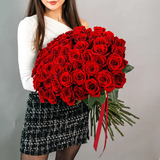 50 Long Stem Red Roses Bouquet