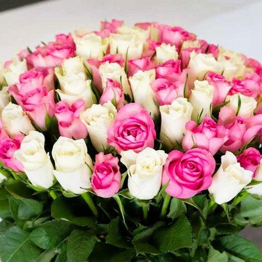 50 Pink and White Roses Bouquet