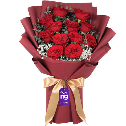 Passionate One Dozen Red Roses Bouquet