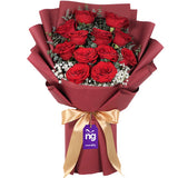 Passionate One Dozen Red Roses Bouquet