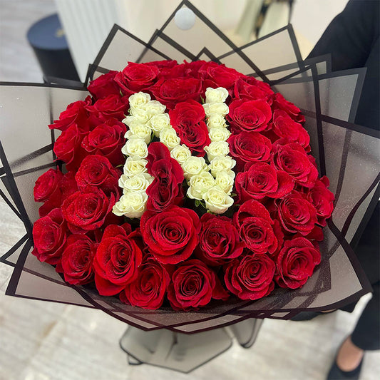 Personalized Letter Red Roses Bouquet