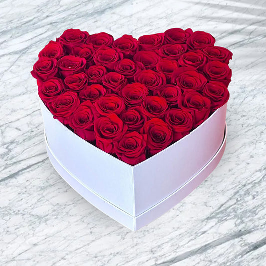 Pure Love Red Roses in Heart Shaped White Box