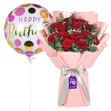 Red Roses Bouquet with Birthday Balloon