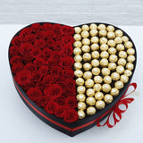 Red Roses and Ferrero Rocher Chocolates in Heart Shaped Box