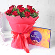 Bouquet of 12 Red Roses with Cadbury Assorted Chocolate Gift Box