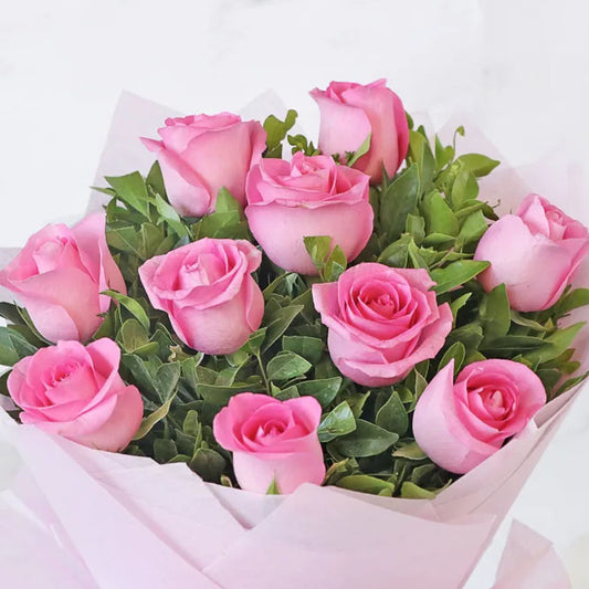 10 Elegant Pink Roses Bouquet