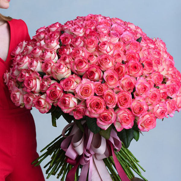 100 Little Roses 100 Double Shades Pink Roses Bouquet - NoonGifts.Com