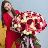 100 Red Pink and White Roses Bouquet
