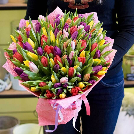 101 Multi Colored Tulip Bouquet