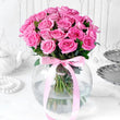 25 Pink Roses in Fish Bowl Vase