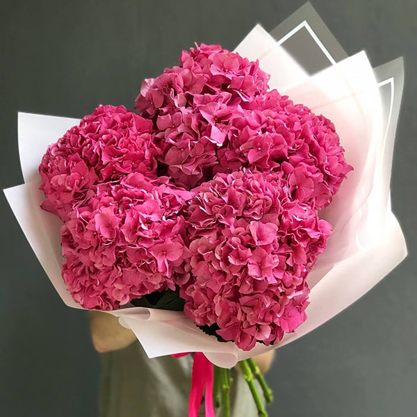 5 Dark Pink Hydrangea Bouquet