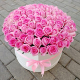 50 Pink Roses in White Box