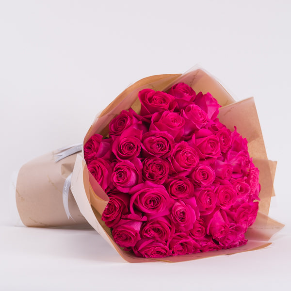50 Premium Dark Pink Roses Bouquet