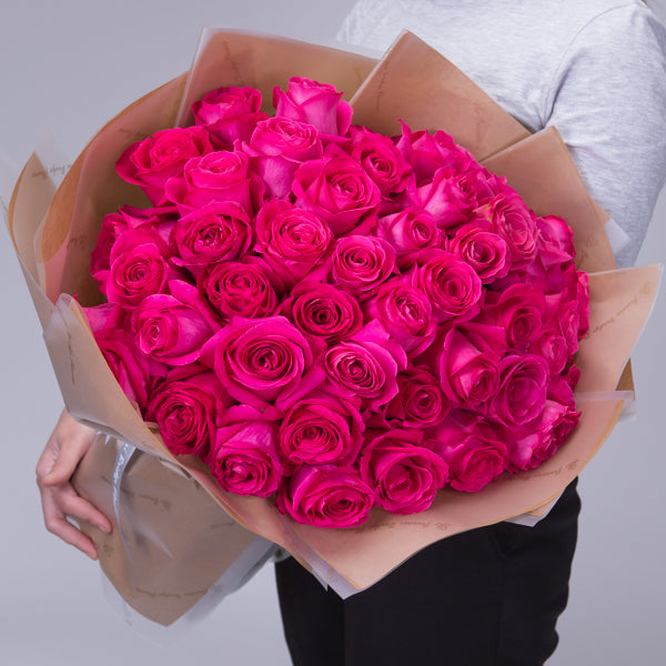 50 Premium Dark Pink Roses Bouquet