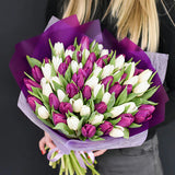 50 Purple and White Tulips Bouquet