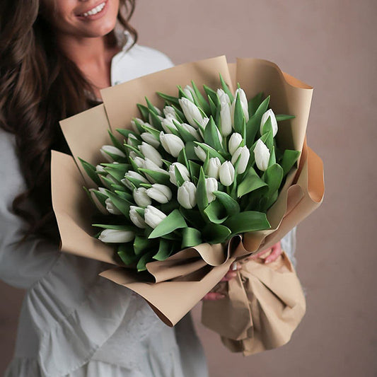 50 White Tulips Bouquet