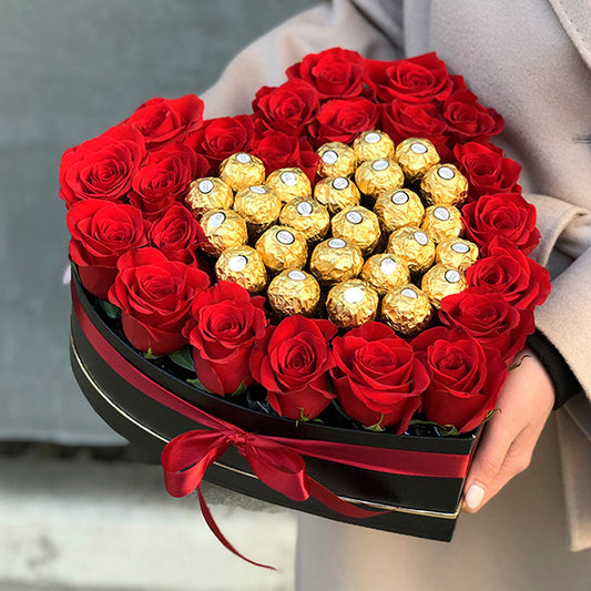 A Heart of Roses and Ferrero Rocher Chocolates