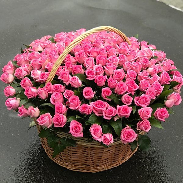 Basket of 100 Pink Roses